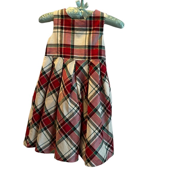 Gymboree Holiday Party Dress Sleeveless Size 6 Beige Plaid Red Bow - Picture 1 of 6